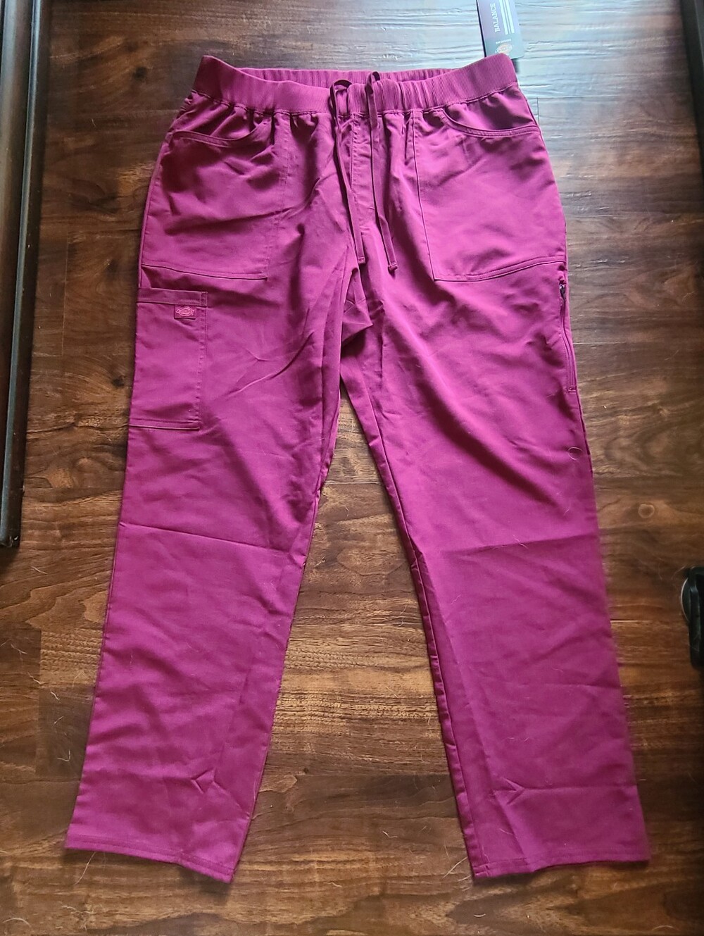 Dickies Medical Elastic Waist Drawstring Cargo Scrub Pants in Dark Wine XL